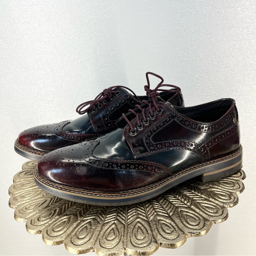 Base London Men’s Leather Brogue Wingtip Oxford‎ Dress Shoes Burgundy
